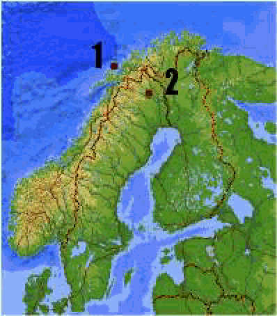 1 Base d'Andoya - 2 Base de Kiruna