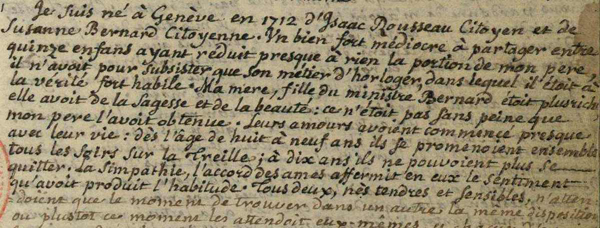 Manuscrit des Confessions de Jean-Jacques Rousseau