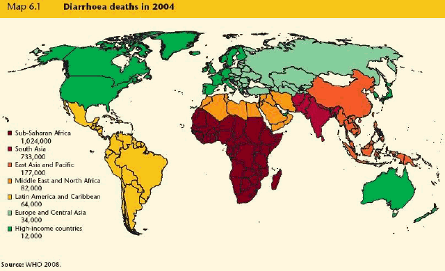 Carte Deces diarrhe dans le monde