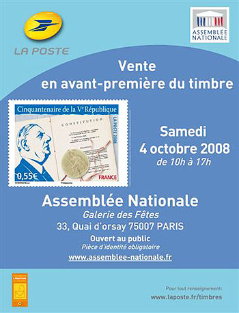 AFFICHE : le timbre  lAssemble nationale, avant-premire : samedi 4 octobre 2008