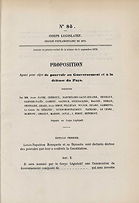 Proposition ayant pour objet de pourvoir au Gouvernement et � la d�fense du pays (Jules Favre)