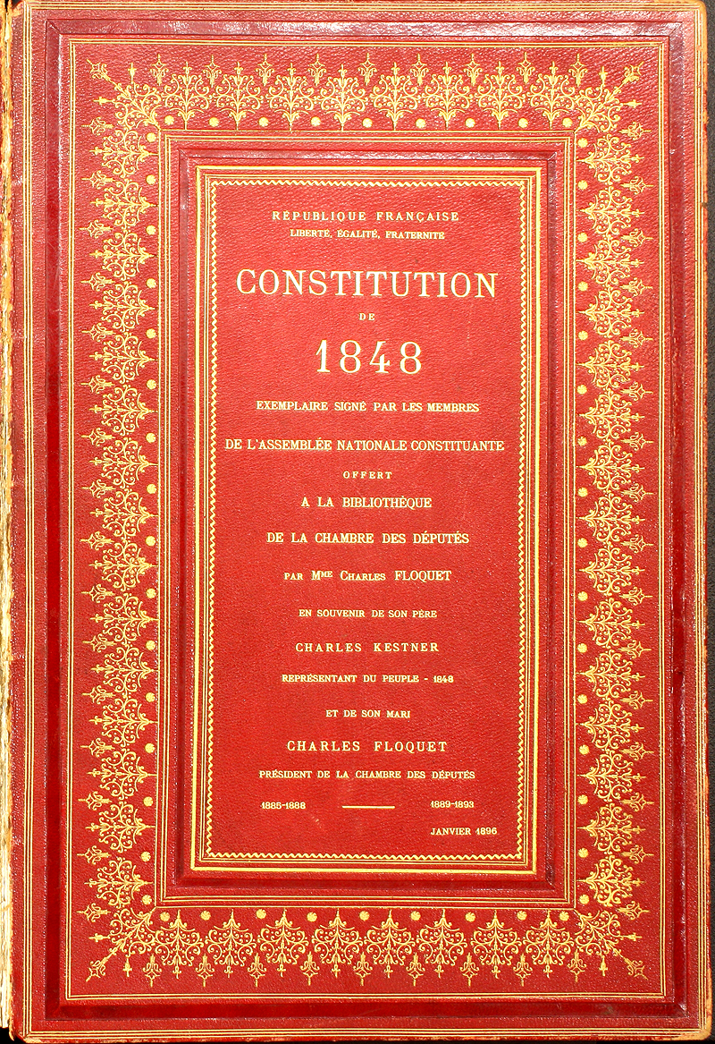 Constitution de la République française précédée des rapports et décrets qui y sont relatifs. Paris, Imprimerie nationale, 1848