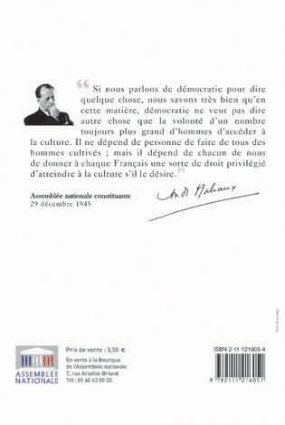Dos de la brochure "Andr Malraux  l'Assemble nationale" 