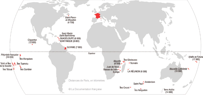 Carte de l'éloignement outre-mer/métropole