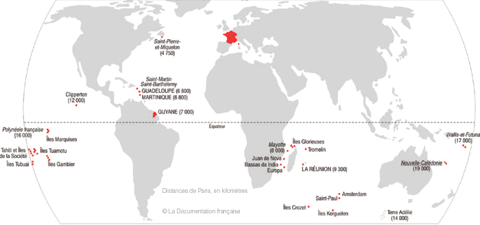 Carte de l'loignement outre-mer/mtropole