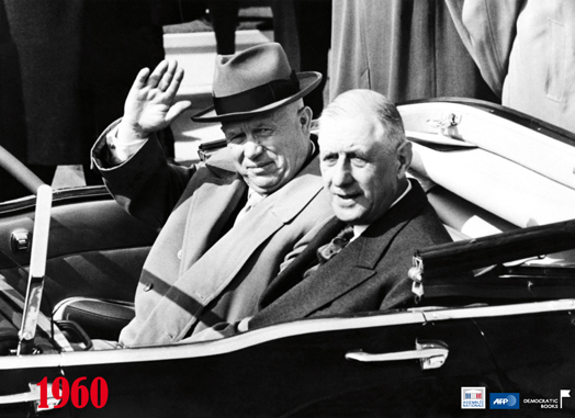 De Gaulle et Nikita Khrouchtchev  son arrive  Orly pour une visite officielle en France, le 23 mars 1960.