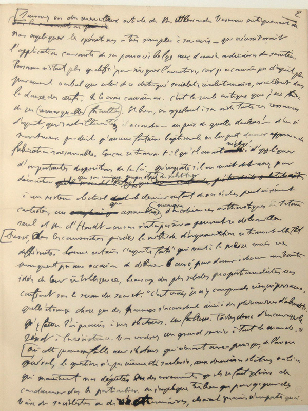   Lissue  Manuscrit autographe (sans date) relatif  la reprsentation proportionnelle. Page 2
