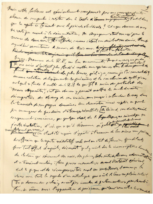   Lissue  Manuscrit autographe (sans date) relatif  la reprsentation proportionnelle. Page 3