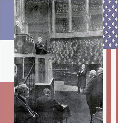 Le Prsident Wilson  la tribune de la Chambre des dputs, le 3 fvrier 1919.