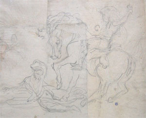 Mine de plomb de Delacroix - Etude pour le groupe d'Attila sur son cheval - 