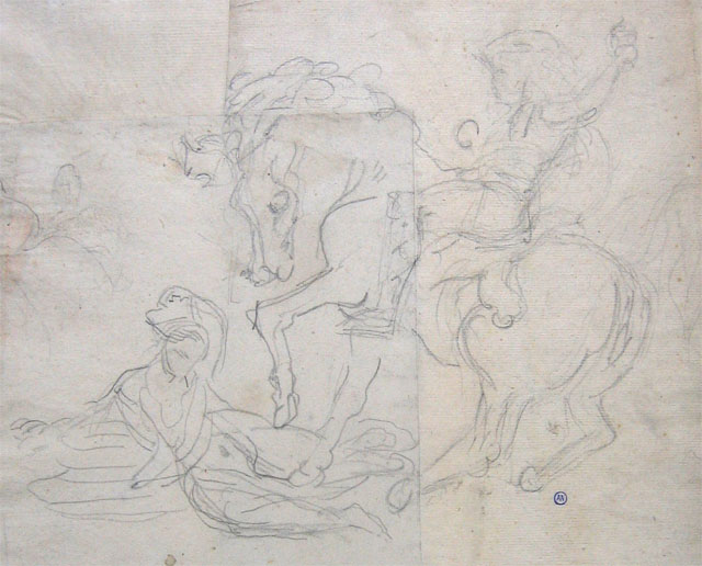 Mine de plomb de Delacroix - Etude pour le groupe d'Attila sur son cheval - 