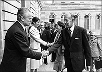 Jacques Chaban-Delmas, prsident de l'Assemble Nationale, accueille, le 06 octobre 1979  l'htel de ville de Bordeaux, le Prsident de la rpublique Valery Giscard d'Estaing