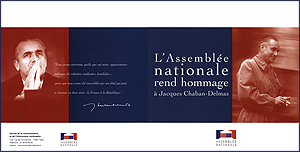 Plaquette dite par l'Assemble nationale en hommage  Jacques Chaban-Delmas