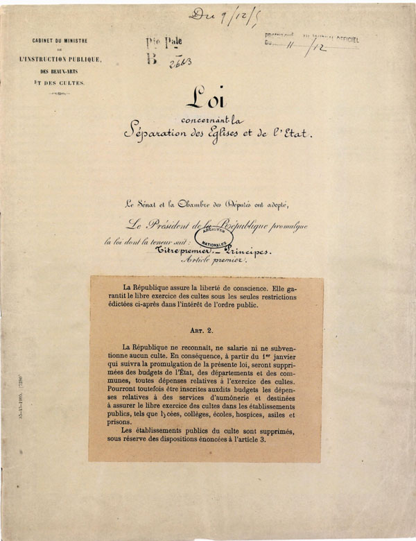 Loi du 9 décembre 1905 concernant la séparation des Églises et de l'État