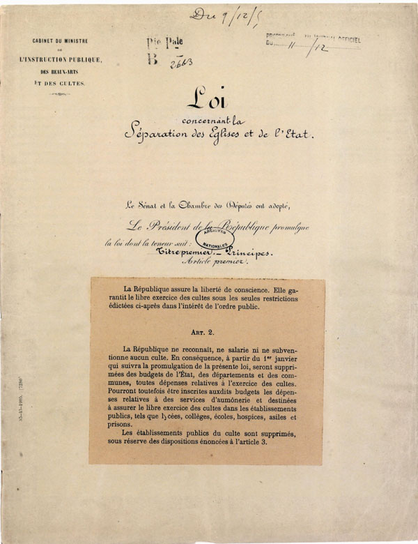 Loi du 9 dcembre 1905 concernant la sparation des glises et de l'tat