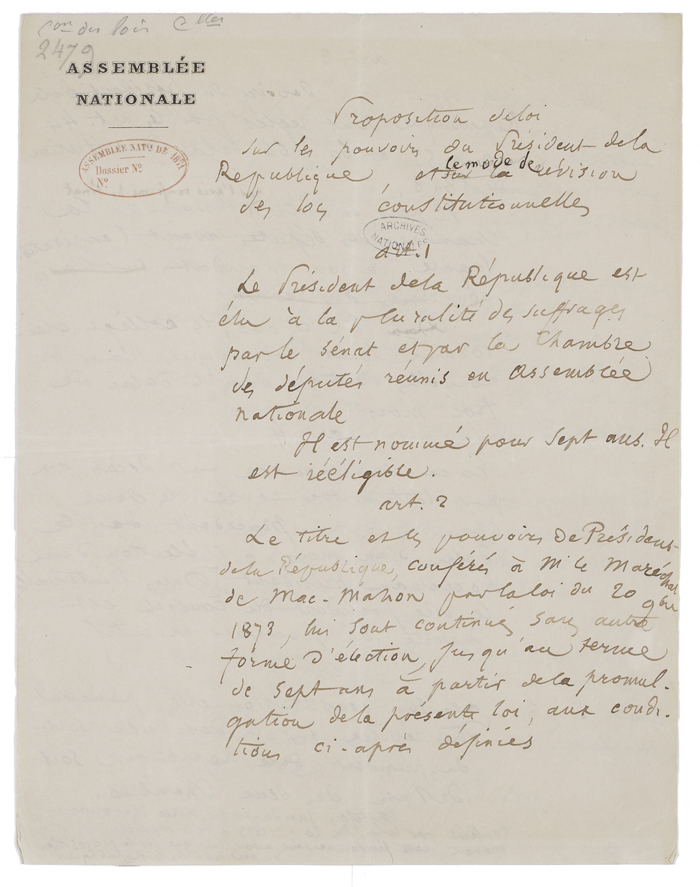 Manuscrit de la proposition de loi d'Henri Wallon