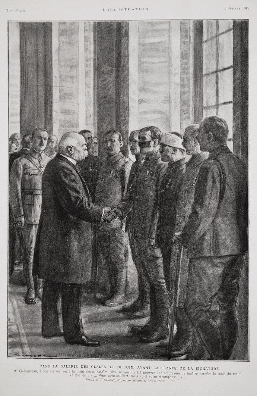 Clemenceau serrant  la main des soldats blessés, Galerie des Glaces, Château de Versailles, 5 juillet 1919
