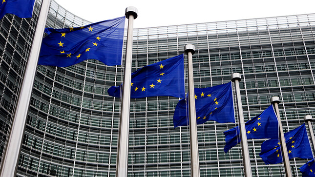 Drapeaux européens devant le Parlement à Bruxelles